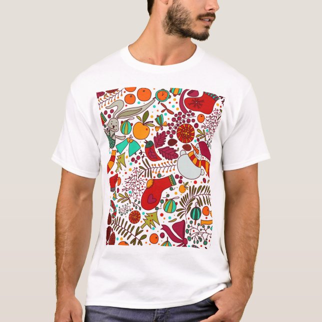 Festliche Weihnachtselemente Nahtloses Design T-Shirt (Vorderseite)