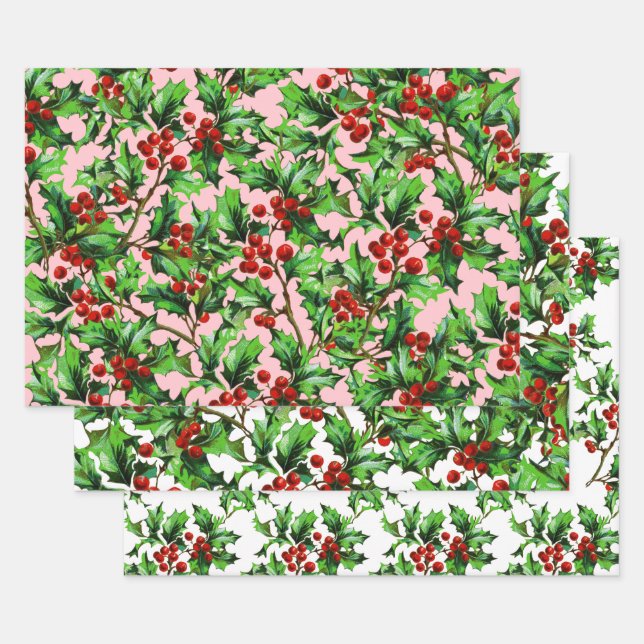 Festliche Weihnachtsfeier Holly Berries Geschenkpapier Set (Set)