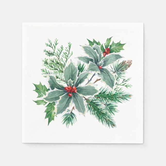 Festliche Weihnachtsfeier Holly Berry Serviette (Vorderseite)