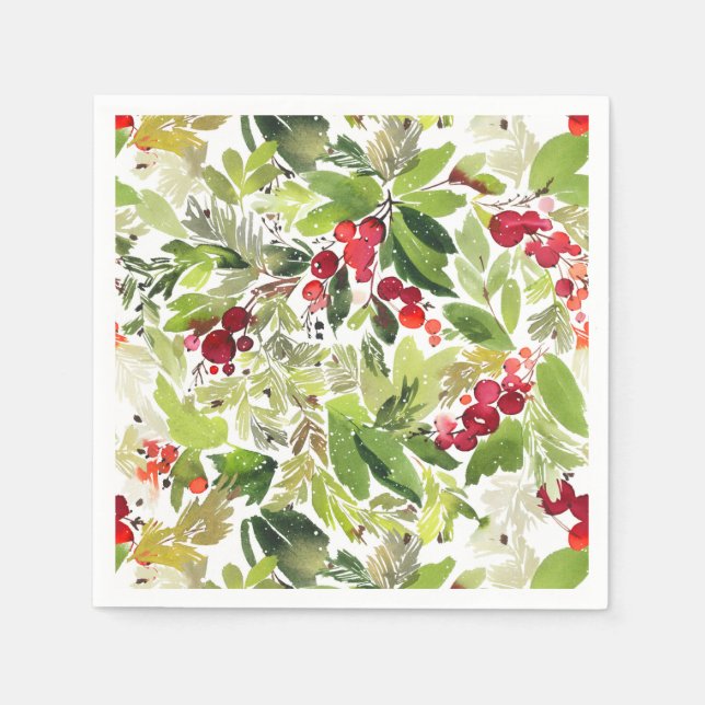 Festliche Weihnachtsfeier Holly Berry Serviette (Vorderseite)