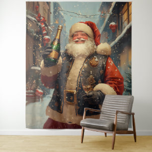 Festliche Weihnachtsfeier mit Champagner Wandteppich