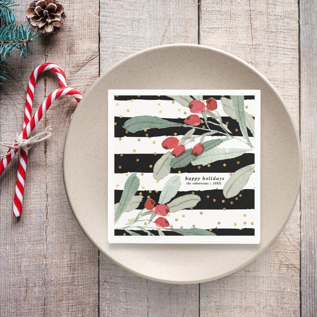 Festliche Weihnachtsfeiertage Botanicals Streifen  Serviette (Von Creator hochgeladen)