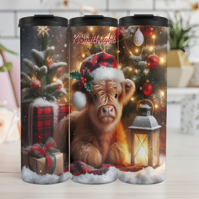 Festliche Weihnachtsfeiertage im Highland Calf Thermosbecher (Von Creator hochgeladen)