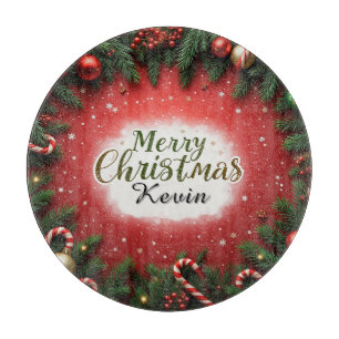 Festliche Weihnachtsgrußkarte mit Dekorationen Schneidebrett