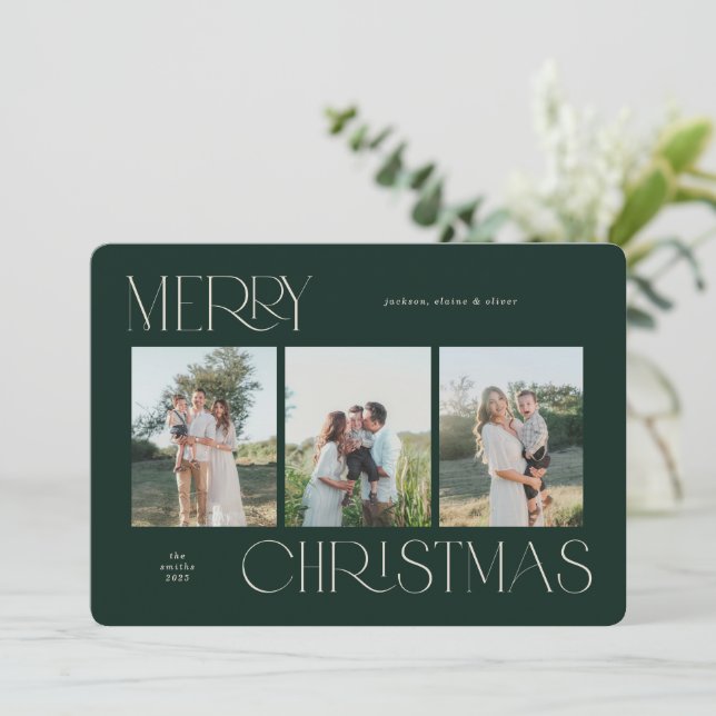 Festliche Weihnachtskarte mit 3 Fotos Feiertagskarte (Stehend Vorderseite)