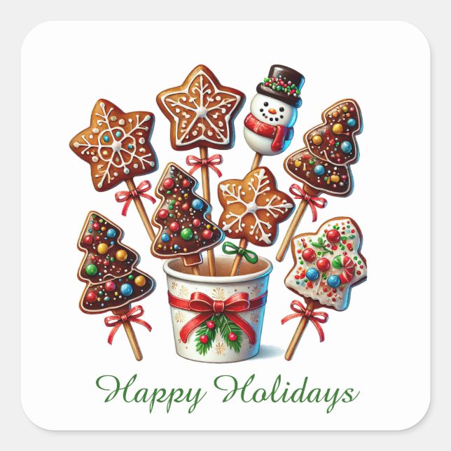 Festliche Weihnachtskekse Happy Holidays Quadratischer Aufkleber (Vorderseite)