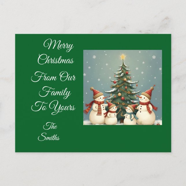 Festliche Weihnachtskollektion der Familie Snowman Feiertagspostkarte (Vorderseite)