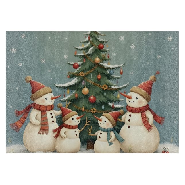 Festliche Weihnachtskollektion der Familie Snowman Schneidebrett (Vorderseite)