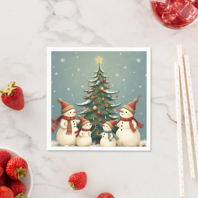 Festliche Weihnachtskollektion der Familie Snowman Serviette (Beispiel)