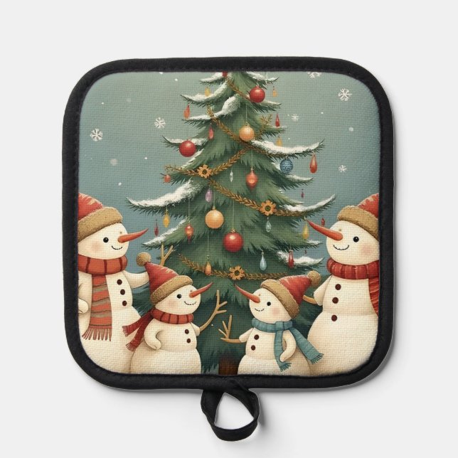 Festliche Weihnachtskollektion der Familie Snowman Topflappen (Vorderseite)