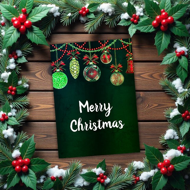 Festliche Weihnachtskugeln Grüne Weihnachtskarte Karte (Festive Christmas Baubles Green Christmas Card by the Olde Christmas Shoppe)
