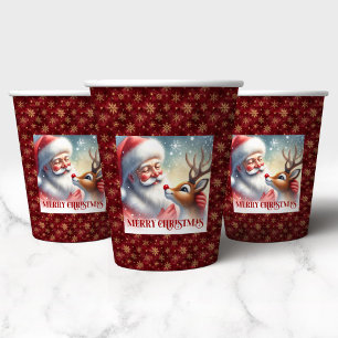 Festliche Weihnachtsmann-Rudolph-Cartoon-Partybech Pappbecher