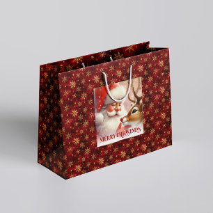 Festliche Weihnachtsmann- und Rudolph-Weihnachtsta Große Geschenktüte