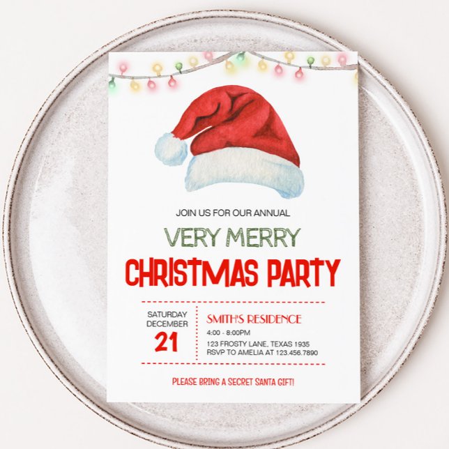 Festliche Weihnachtsmannmütze Weihnachts-Party Einladung (Santa Claus Hat Christmas Party)