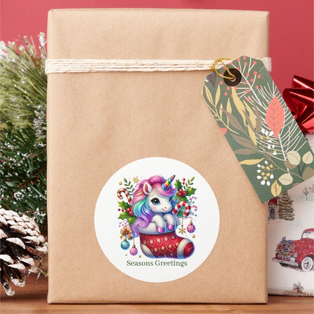 Festliche Weihnachtspepperminte Einhorn individuel Runder Aufkleber (Feiertag)