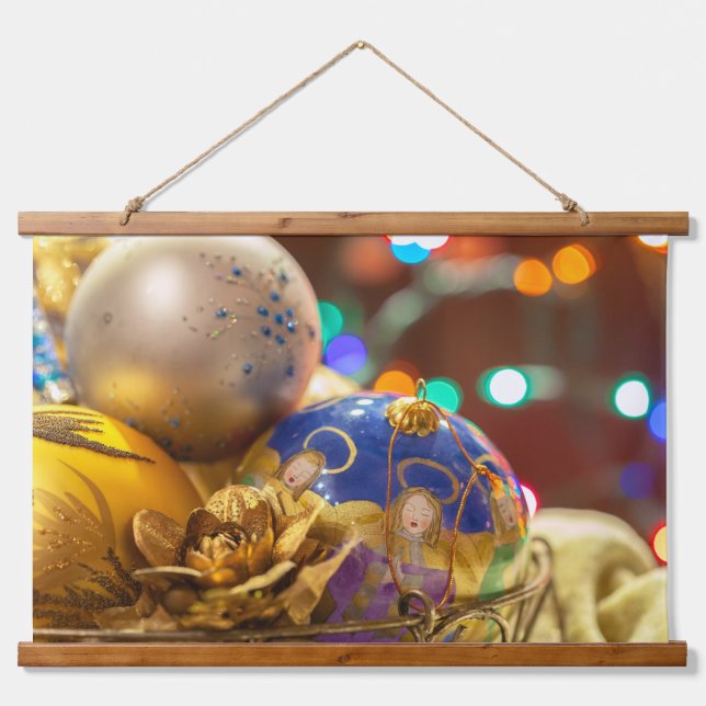 Festliche Weihnachtsschmuck mit Engeln Wandteppich Mit Holzrahmen (Vorne)