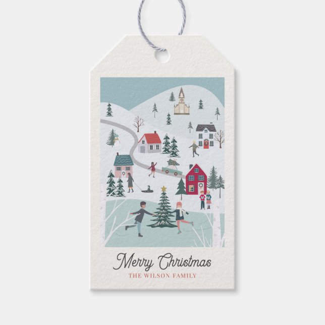 Festliche Weihnachtsstadt/Dorfurlaub Geschenkanhänger (Vorderseite)