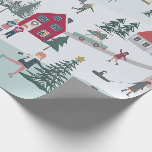 Festliche Weihnachtsstadt/Dorfurlaub Geschenkpapier (Ecke)