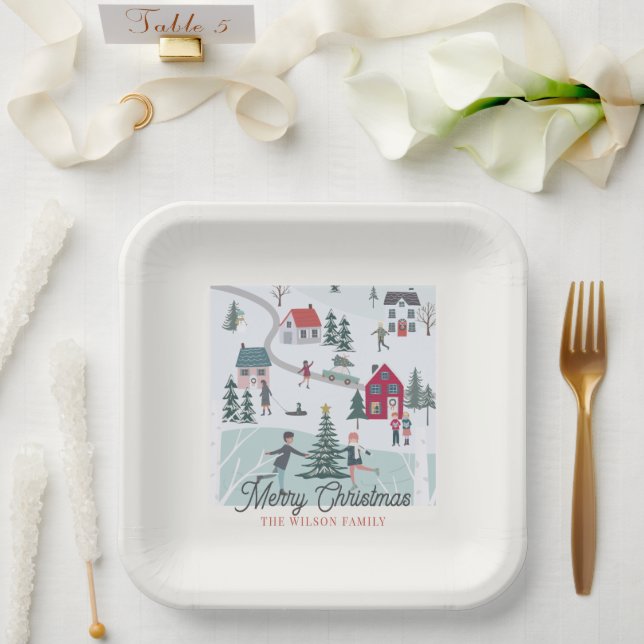 Festliche Weihnachtsstadt/Dorfurlaub Pappteller (Hochzeit)