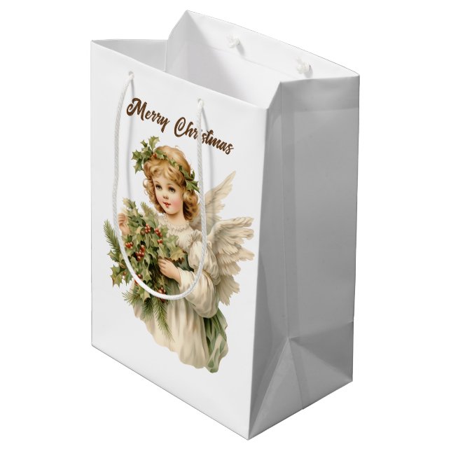 Festliche Weihnachtswasserfarbe Angel hinzufügen T Mittlere Geschenktüte (Rückseite Schrägansicht)