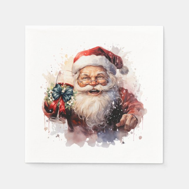 Festliche Weihnachtswasserfarbe Santa Trinken Neap Serviette (Vorderseite)