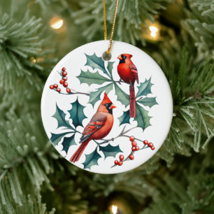 Festliche Weihnachtswasserfarben-Kardinäle fügen T Keramik Ornament