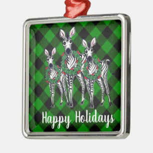 Festliche Weihnachtszebras, Weihnachtskranz, grün  Ornament Aus Metall