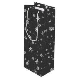 Festliche weiße Schneeflocken am grauen Weihnachts Geschenktüte Für Weinflaschen