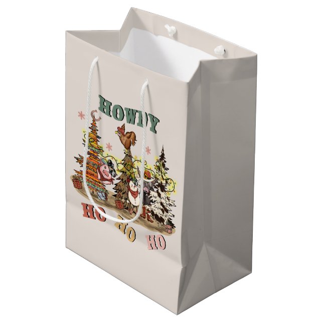 Festliche Western Weihnachten Mittlere Geschenktüte (Vorderseite Schrägansicht)