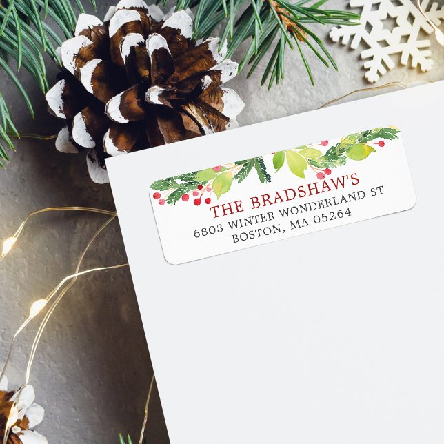 Festliche Winter Berries Rücksendeadresse (Festive Winter Berries Return Address Label)