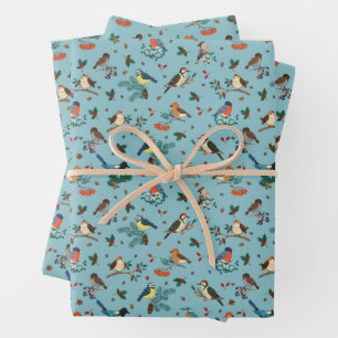 Festliche Winter Birds Weihnachtsmuster Geschenkpapier Set