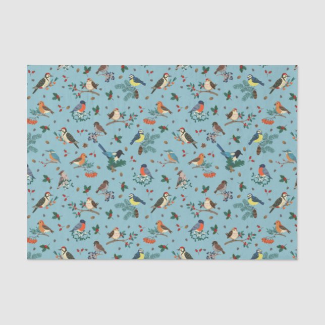 Festliche Winter Birds Weihnachtsmuster Seidenpapier (Vorderseite)
