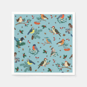Festliche Winter Birds Weihnachtsmuster Serviette