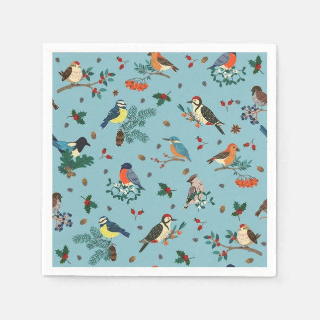 Festliche Winter Birds Weihnachtsmuster Serviette (Vorderseite)