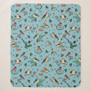 Festliche Winter Birds Weihnachtsmuster Sherpadecke