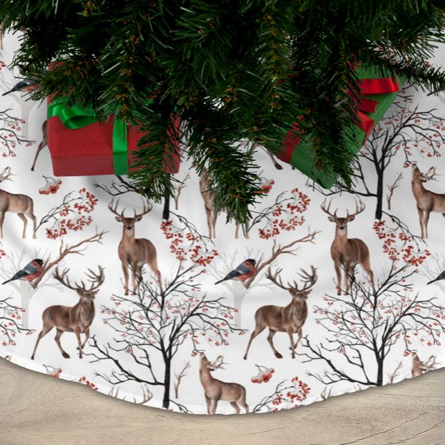 Festliche Winter Deer Woodland Muster Weihnachten Polyester Weihnachtsbaumdecke (Von Creator hochgeladen)