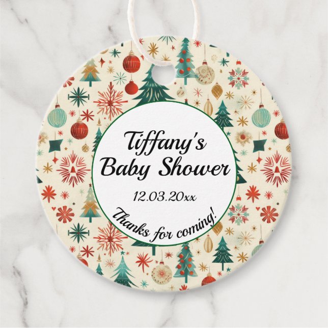 Festliche Winter Pattern Kinderdusche Geschenkanhänger (Vorderseite)