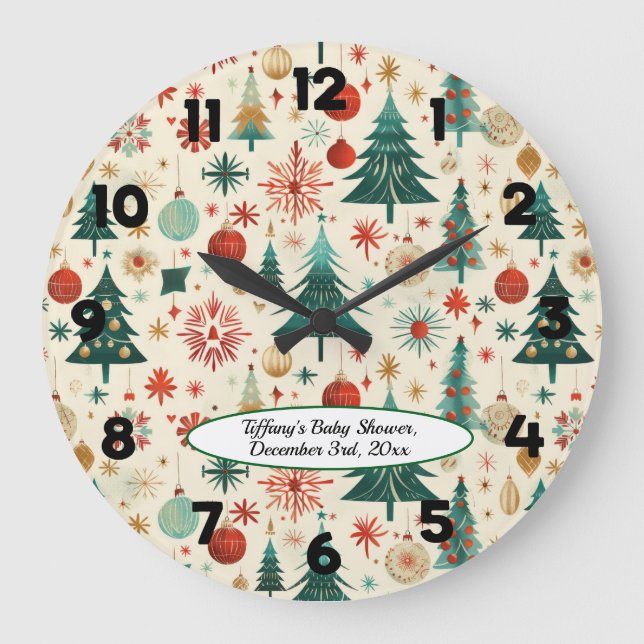 Festliche Winter Pattern Kinderdusche Große Wanduhr (Vorderseite)