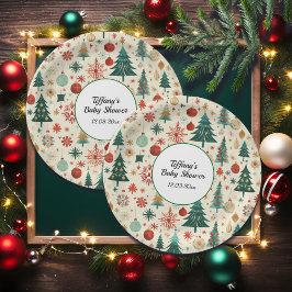 Festliche Winter Pattern Kinderdusche Pappteller