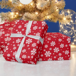 Festliche Winter-Schneeflocken in Rot und Weiß Geschenkpapier