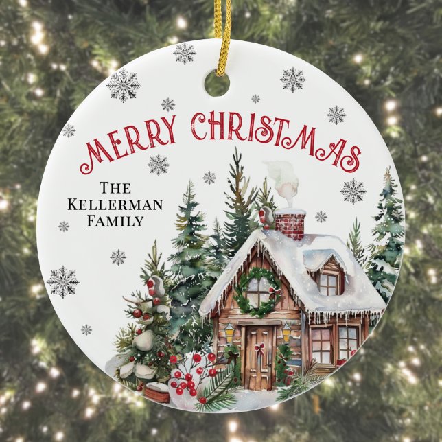 Festliche Winter Wasserfarben Weihnachten Keramik Ornament (Festive Winter Watercolor Christmas Ceramic Ornament)