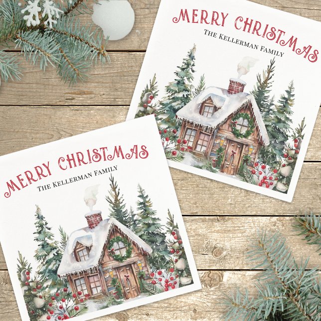 Festliche Winter Wasserfarben Weihnachten Serviette (Festive Winter Watercolor Christmas Napkins)