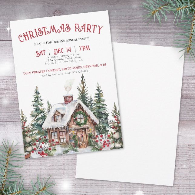 Festliche Winter Watercolor Weihnachtsfeier Einladung (Festive Winter Watercolor Christmas Holiday Party Invitation)