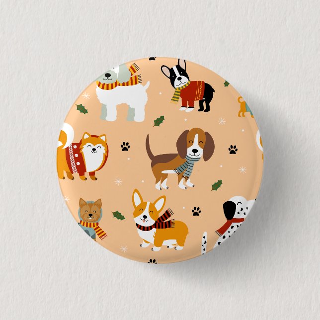 Festliche Winter-Welpen-Schals Button (Vorderseite)