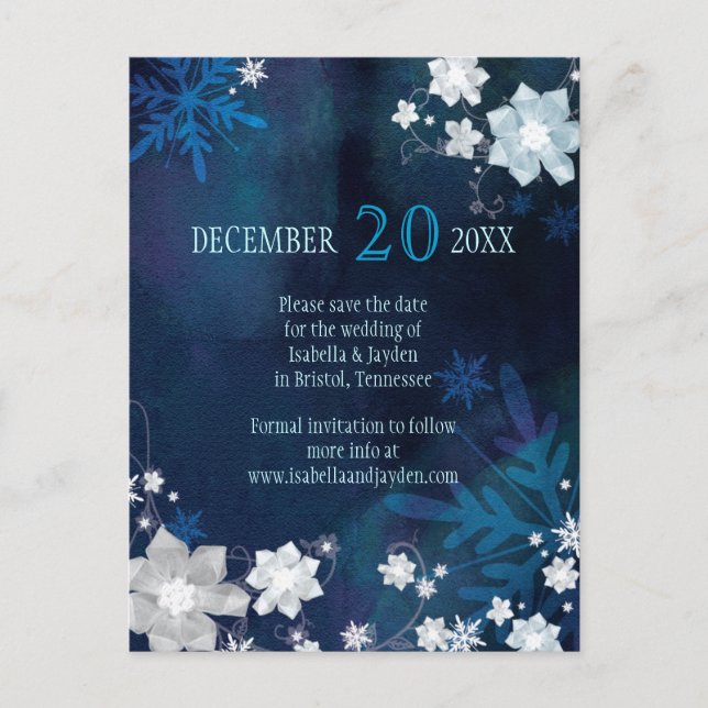 Festliche Winterhochzeit Save the Date Ankündigungspostkarte (Vorderseite)