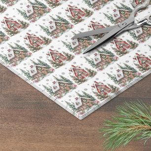 Festliche Winterhütte Wasserfarben Weihnachten Seidenpapier