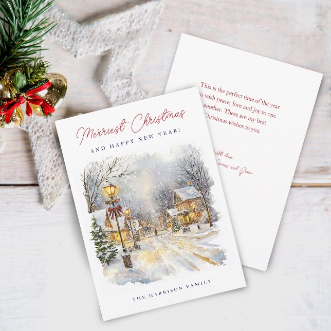 Festliche Winterlandschaft Frohe Weihnachten (Festive Winter Scene Merriest Christmas Holiday Card)