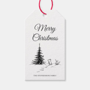 Festliche Wintermaus Handgezeichnet Frohe Weihnach Geschenkanhänger