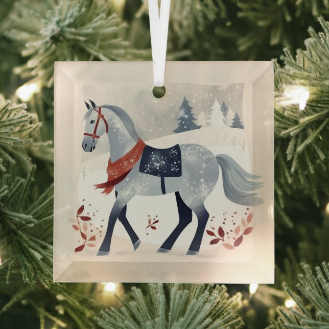 Festliche Winterpferde Weihnachten Ornament Aus Glas (Insitu)