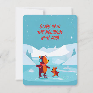 Festliche Winterszene Adorable Ice Skaten Bären Feiertagskarte